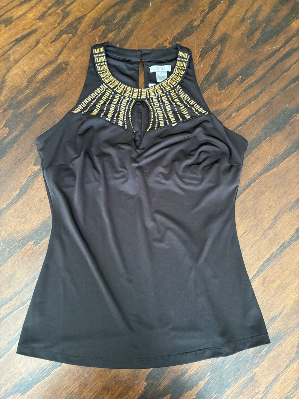 Cache Black Halter Camisole with Gold Beaded Neckline